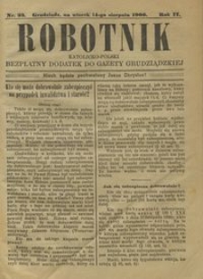 Robotnik Katolicko - Polski : bezpłatny dodatek do Gazety Grudziądzkiej 1906.08.14 R.2 nr 33