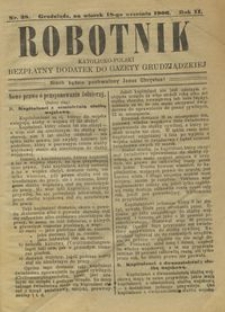 Robotnik Katolicko - Polski : bezpłatny dodatek do Gazety Grudziądzkiej 1906.09.18 R.2 nr 38
