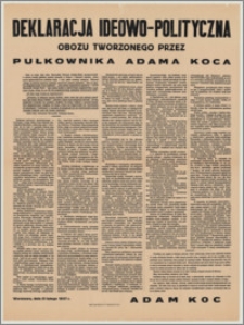 Deklaracja ideowo-polityczna obozu tworzonego przez pułkownika Adama Koca