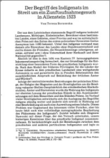 Der Begriff des Indigenats im Streit um ein Zunftaufnahmegesuch in Allenstein 1523