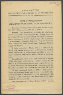 Dział Starodruków Biblioteki Publicznej m.st. Warszawy