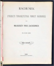 Rachunek Dyrekcyi Towarzystwa Pomocy Naukowej dla Młodzieży Prus Zachodnich za rok 1882