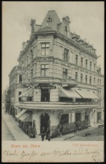 Toruń - narożnik ulic Królowej Jadwigi i Wielkie Garbary - Gruss aus Thorn. Café Kaiserkrone