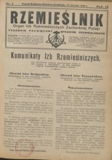 Rzemieślnik : organ izb rzemieślniczych Zachodniej Polski : tygodnik poświęcony sprawom rzemieślniczym 1928.01.29 R. IX nr 5