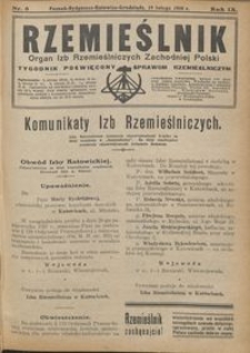 Rzemieślnik : organ izb rzemieślniczych Zachodniej Polski : tygodnik poświęcony sprawom rzemieślniczym 1928.02.19 R. IX nr 8