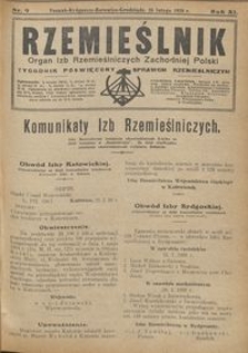 Rzemieślnik : organ izb rzemieślniczych Zachodniej Polski : tygodnik poświęcony sprawom rzemieślniczym 1928.02.26 R. IX nr 9