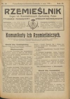 Rzemieślnik : organ izb rzemieślniczych Zachodniej Polski : tygodnik poświęcony sprawom rzemieślniczym 1928.05.06 R. IX nr 19