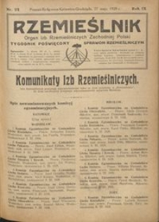 Rzemieślnik : organ izb rzemieślniczych Zachodniej Polski : tygodnik poświęcony sprawom rzemieślniczym 1928.05.27 R. IX nr 22