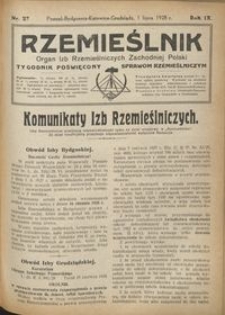 Rzemieślnik : organ izb rzemieślniczych Zachodniej Polski : tygodnik poświęcony sprawom rzemieślniczym 1928.07.01 R. IX nr 27