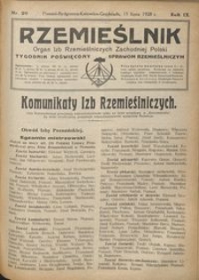 Rzemieślnik : organ izb rzemieślniczych Zachodniej Polski : tygodnik poświęcony sprawom rzemieślniczym 1928.07.15 R. IX nr 29