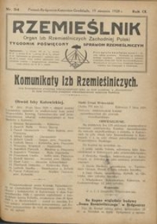 Rzemieślnik : organ izb rzemieślniczych Zachodniej Polski : tygodnik poświęcony sprawom rzemieślniczym 1928.08.19 R. IX nr 34