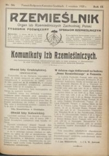 Rzemieślnik : organ izb rzemieślniczych Zachodniej Polski : tygodnik poświęcony sprawom rzemieślniczym 1928.09.02 R. IX nr 36