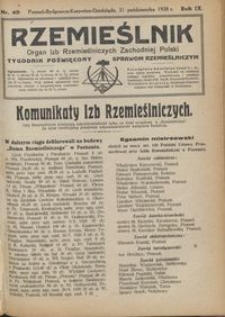 Rzemieślnik : organ izb rzemieślniczych Zachodniej Polski : tygodnik poświęcony sprawom rzemieślniczym 1928.10.21 R. IX nr 43