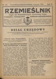 Rzemieślnik : organ izb rzemieślniczych Zachodniej Polski : tygodnik poświęcony sprawom rzemieślniczym 1928.11.04 R. IX nr 45
