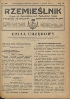 Rzemieślnik : organ izb rzemieślniczych Zachodniej Polski : tygodnik poświęcony sprawom rzemieślniczym 1928.12.01 R. IX nr 49