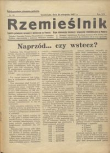 Rzemieślnik : tygodnik poświęcony sprawom rzemieślniczym na Pomorzu. Organ informacyjny instytucyj i organizacyj rzemieślniczych na Pomorzu 1937.08.21 R. XIV nr 20