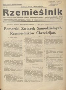 Rzemieślnik : tygodnik poświęcony sprawom rzemieślniczym na Pomorzu. Organ informacyjny instytucyj i organizacyj rzemieślniczych na Pomorzu 1937.10.09 R. XIV nr 27