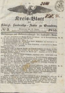 Kreis Blatt des Königlichen Landraths-Amts zu Graudenz 1855.01.19 nr 3