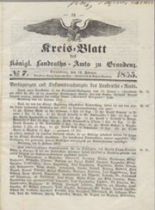 Kreis Blatt des Königlichen Landraths-Amts zu Graudenz 1855.02.16 nr 7