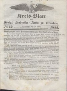 Kreis Blatt des Königlichen Landraths-Amts zu Graudenz 1855.03.23 nr 12