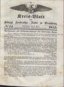 Kreis Blatt des Königlichen Landraths-Amts zu Graudenz 1855.04.06 nr 14