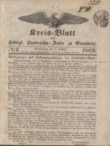 Kreis Blatt des Königlichen Landraths-Amts zu Graudenz 1863. 01.02 nr 1