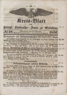 Kreis Blatt des Königlichen Landraths-Amts zu Graudenz 1856.11.21 nr 48