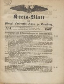 Kreis Blatt des Königlichen Landraths-Amts zu Graudenz 1867.01.25 nr 4