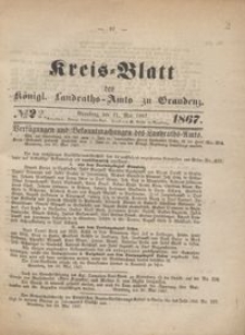 Kreis Blatt des Königlichen Landraths-Amts zu Graudenz 1867.05.31 nr 22