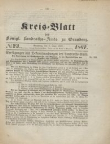 Kreis Blatt des Königlichen Landraths-Amts zu Graudenz 1867.06.07 nr 23