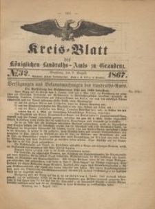 Kreis Blatt des Königlichen Landraths-Amts zu Graudenz 1867.08.09 nr 32