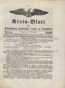 Kreis Blatt des Königlichen Landraths-Amts zu Graudenz 1867.08.23 nr 34