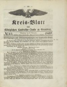 Kreis Blatt des Königlichen Landraths-Amts zu Graudenz 1867.11.08 nr 45