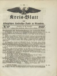 Kreis Blatt des Königlichen Landraths-Amts zu Graudenz 1867.11.22 nr 47