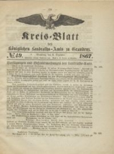 Kreis Blatt des Königlichen Landraths-Amts zu Graudenz 1867.12.06 nr 49