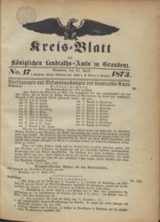 Kreis Blatt des Königlichen Landraths-Amts zu Graudenz 1873.04.25 nr 17