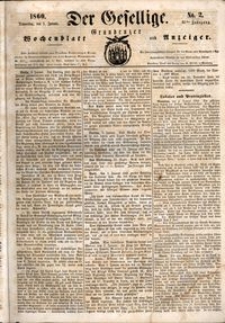 Der Gesellige : Graudenzer Wochenblatt und Anzeiger 1860.01.05 nr 2