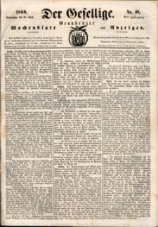 Der Gesellige : Graudenzer Wochenblatt und Anzeiger 1860.04.26 nr 49