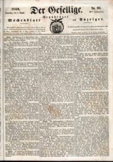 Der Gesellige : Graudenzer Wochenblatt und Anzeiger 1860.08.09 nr 92