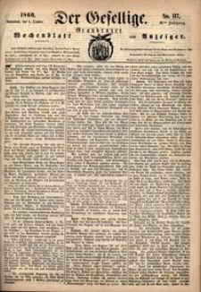 Der Gesellige : Graudenzer Wochenblatt und Anzeiger 1860.10.06 nr 117