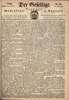 Der Gesellige : Graudenzer Wochenblatt und Anzeiger 1860.12.06 nr 143