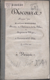 Discours prononcé par Mr le comte Mostowski [...] à l'ouverture de la Diète le 13 mai 1825 à Varsovie