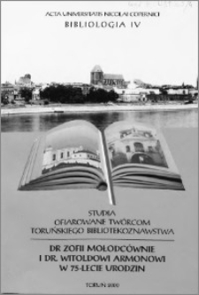 Acta Universitatis Nicolai Copernici. Nauki Humanistyczno-Społeczne. Bibliologia, z. 4 (340), 2000
