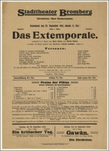 [Afisz:] Das Extemporale. Lustspiel in 3 Akten von Hans Sturm und Moritz Färber