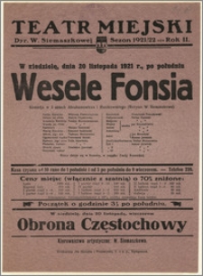 [Afisz:] Wesele Fonsia. Komedja w 3 aktach Abrahamowicza i Ruszkowskiego