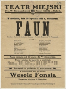 [Afisz:] Faun. Komedja w 3 aktach E. Knoblaucha