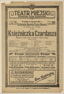 [Afisz:] Księżniczka Czardasza. Operetka w 3 aktach L. Steina i B. Jennbacha