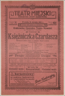 [Afisz:] Księżniczka Czardasza. Operetka w 3 aktach L. Steina i B. Jennbacha