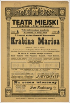 [Afisz:] Hrabina Marica. Operetka w 3 aktach