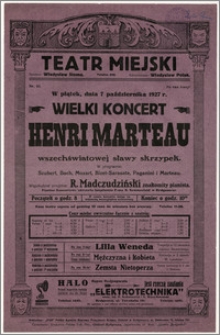 [Afisz:] Wielki Koncert Henri Marteau